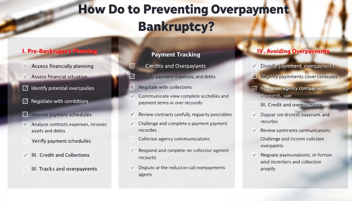 Tips for preventing overpayments in bankruptcy, illustrated with a checklist.